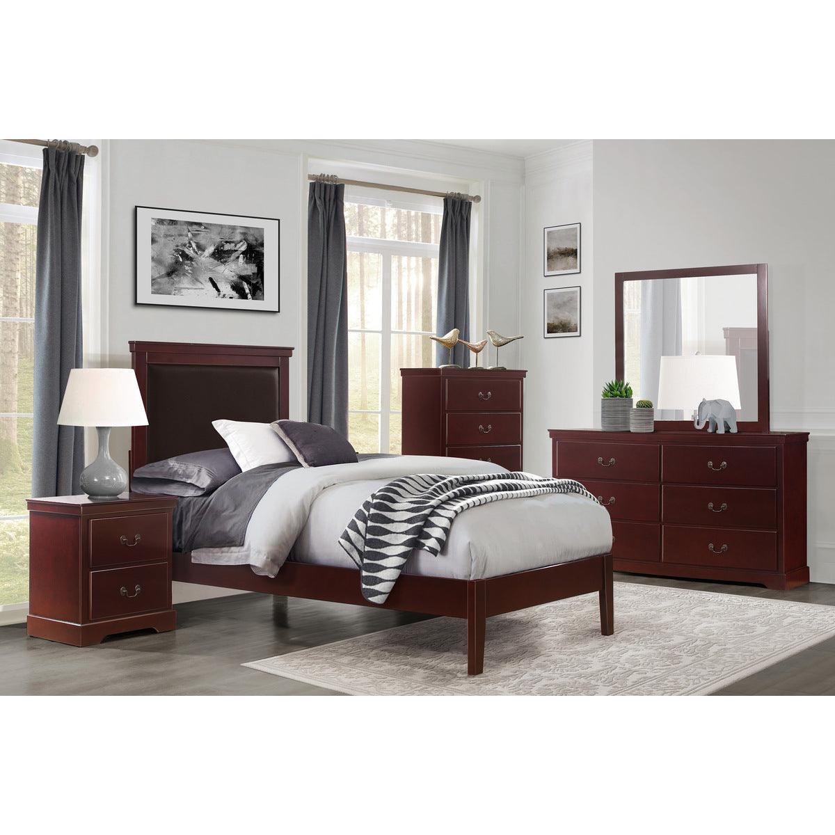 Seabright Cherry Finish Wood And Engineered Wood Faux Leather Upholstered Youth Twin Panel Bed - Ella Furniture