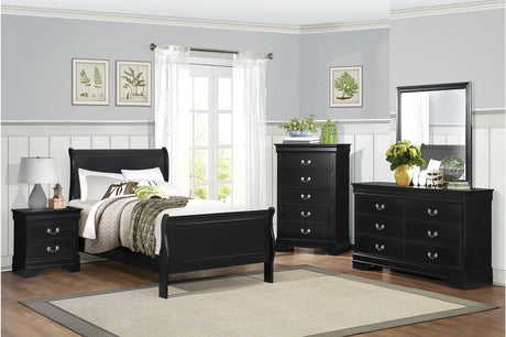 Mayville Black Modern Traditional Solid Wood Sleigh Bedroom Set - Ella Furniture