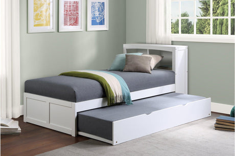 Galen White Modern Transitional Solid Wood Twin Bed And Twin Corner Bookcase Bed - Ella Furniture