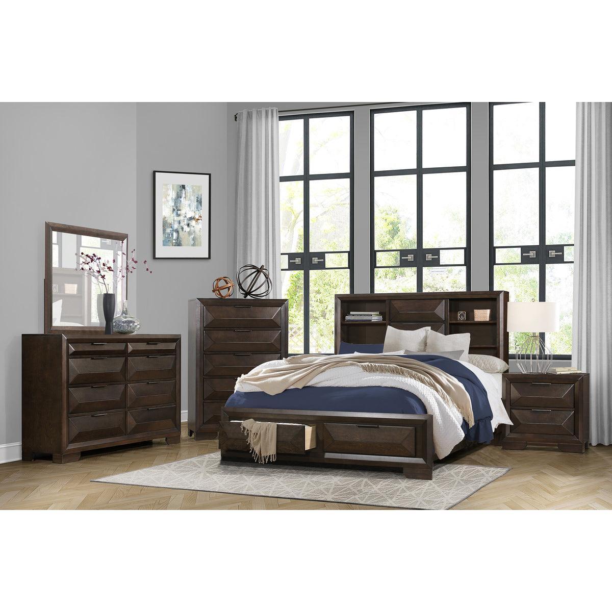 Chesky Warm Espresso Contemporary Birch Veneer Engineered Wood Queen Platform Bed Footboard Storage - Ella Furniture