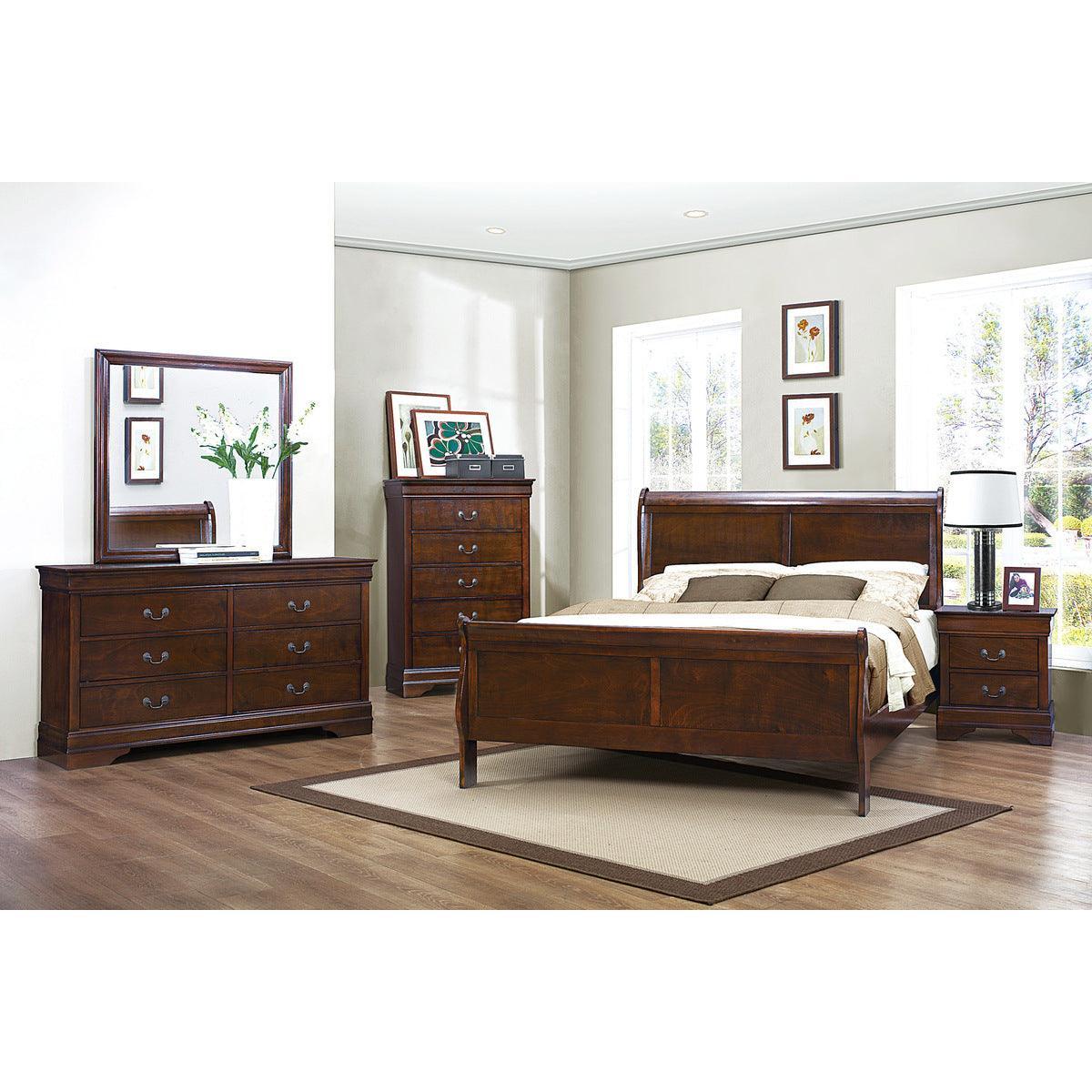 Mayville Brown Cherry Modern Traditional Okume Veneer Wood And Engineered Wood Queen Sleigh Bed - Ella Furniture