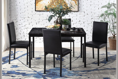 Tempe Black Solid Wood Faux Leather Upholstered Seat Faux Marble Top Rectangular Dining Room Set - Ella Furniture