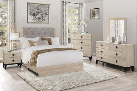 Whiting Gray Linen Modern Contemporary Solid Wood Tufted Panel Bedroom Set - Ella Furniture