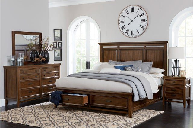 Frazier Park Brown Cherry Modern Contemporary Solid Wood Upholstered Storage Plarform Bedroom Set - Ella Furniture