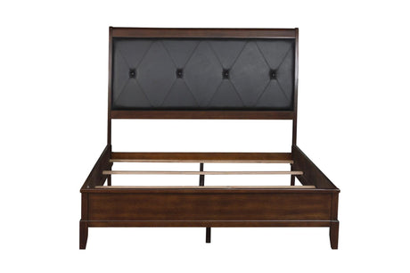 Cotterill Cherry Modern Transitional Solid Wood Faux Leather Upholstered Tufted Panel Bedroom Set - Ella Furniture