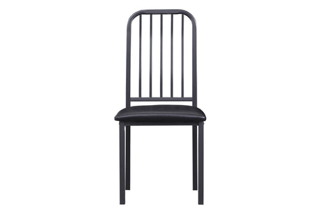 Tripp Black-Hued Industrial Faux Wood Metal Faux Leather Upholstered Dining Room Set - Ella Furniture