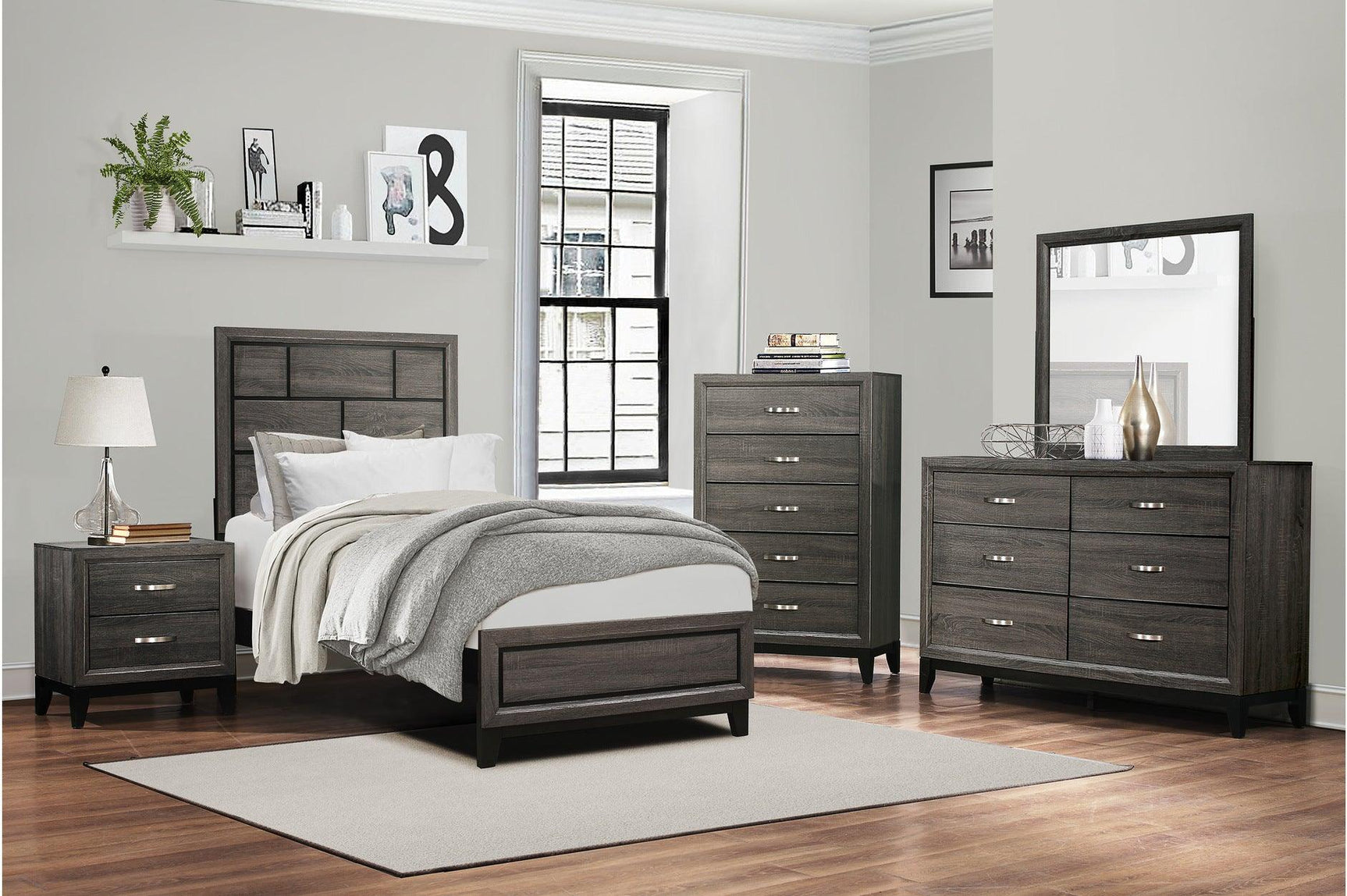 Davi Nickel Wood Modern Sleek Contemporary Solid Wood Platform Bedroom Set - Ella Furniture