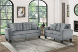 Sinclair Gray Solid Wood And Plywood Textured Fabric Upholstery Tufted Sofa And Love Seat - Ella Furniture