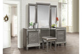 Tamsin Silver Gray Solid Wood Faux Leather Upholstered LED Storage Platform Bedroom Set - Ella Furniture