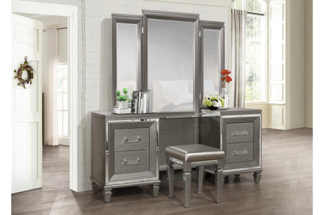 Tamsin Silver Gray Solid Wood Faux Leather Upholstered LED Storage Platform Bedroom Set - Ella Furniture