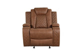 Luz Tan Modern Sleek Contemporary Faux Leather Polyester 3Pc Reclining Set - Ella Furniture