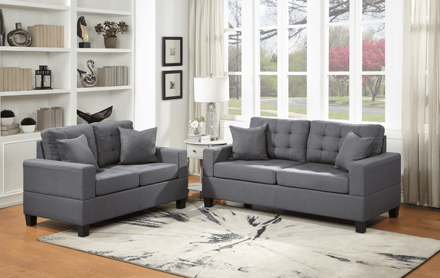 Gray Modern Contemporary Fabric Tufted 2Pc Sofa & Loveseat Set - Ella Furniture