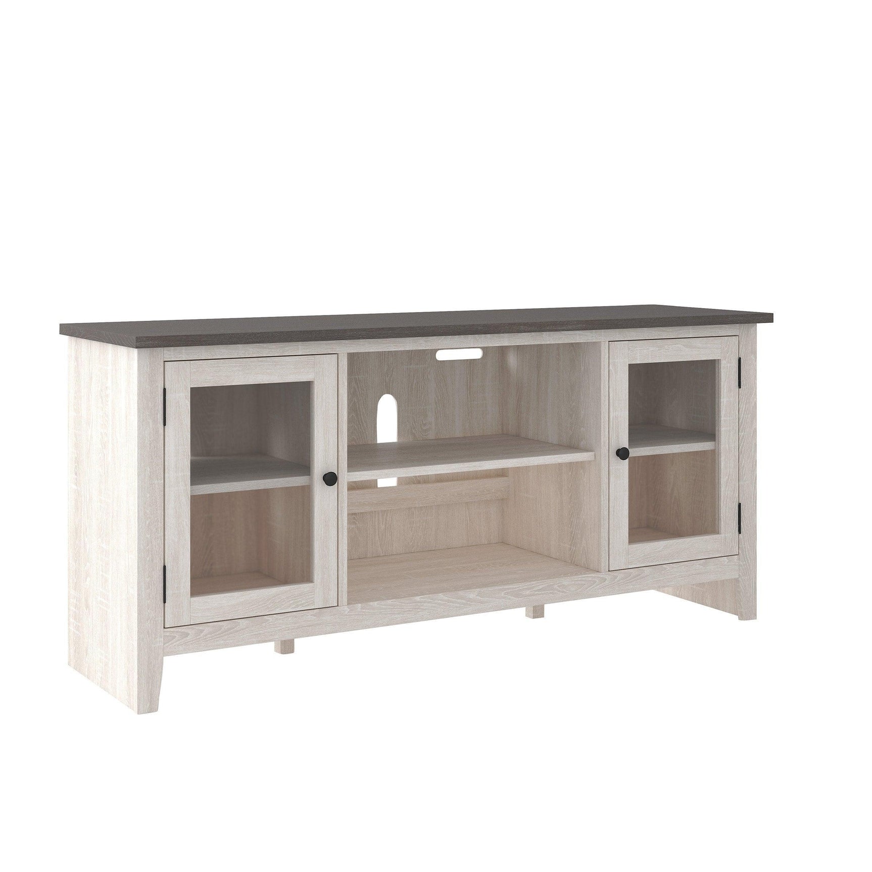 Dorrinson Antique White Modern Transitional Wood TV Stand With Storage With Glass Doors - Ella Furniture