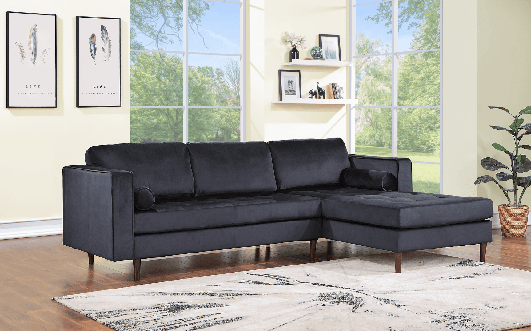 Roxy Blue Modern Contemporary Solid Wood Velvet Sectional - Ella Furniture