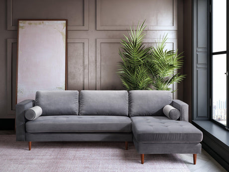 Roxy Grey Modern Contemporary Solid Wood Velvet Sectional - Ella Furniture