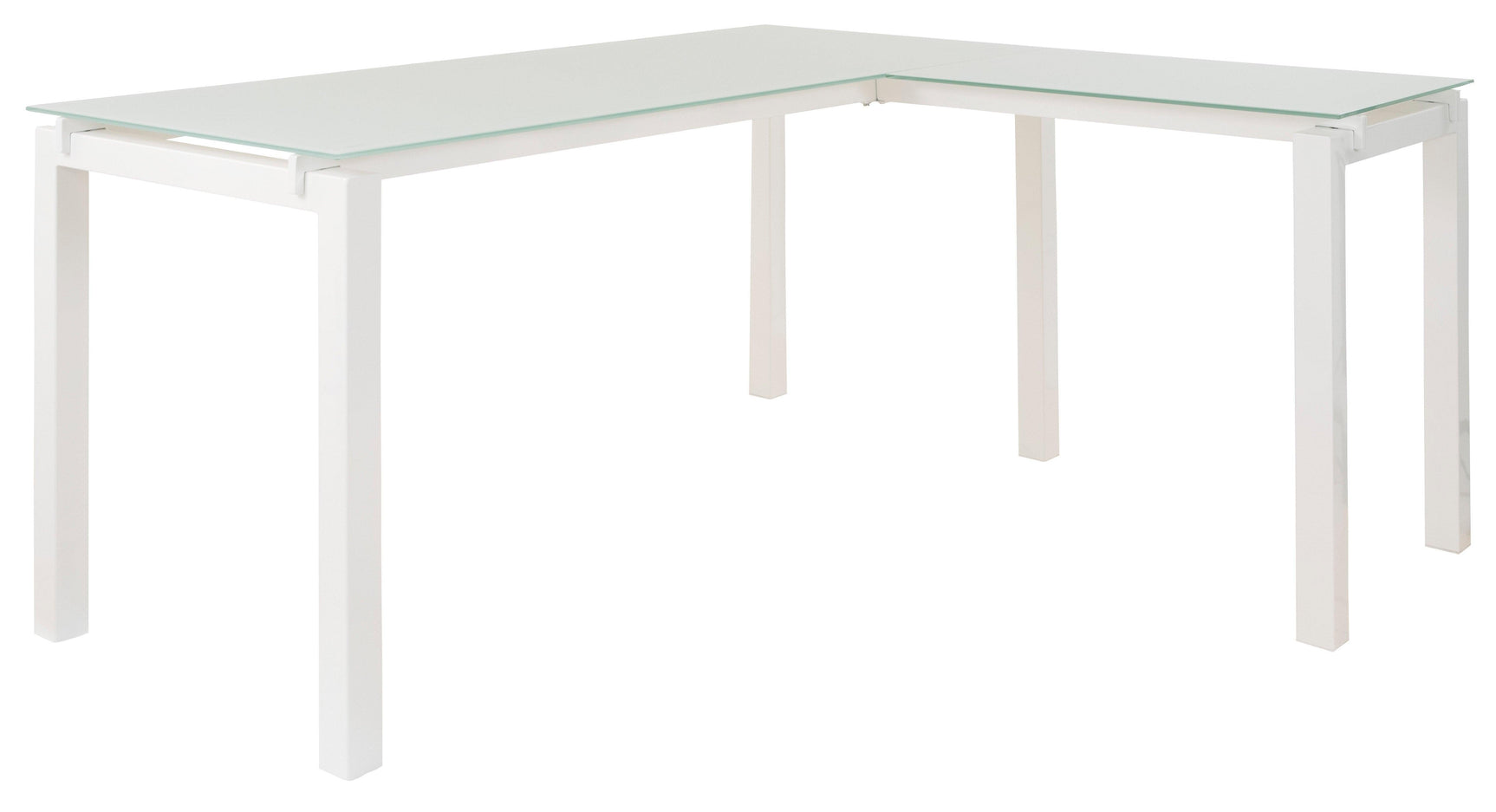 Baraga White Modern Contemporary Classic Metal Glass Computer Office L-Desk - Ella Furniture