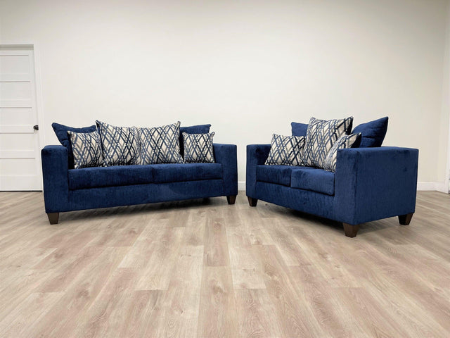 Dora Blue Modern Contemporary Chenille Velvet Upholstered 2Pc Sofa & Loveseat Set - Ella Furniture