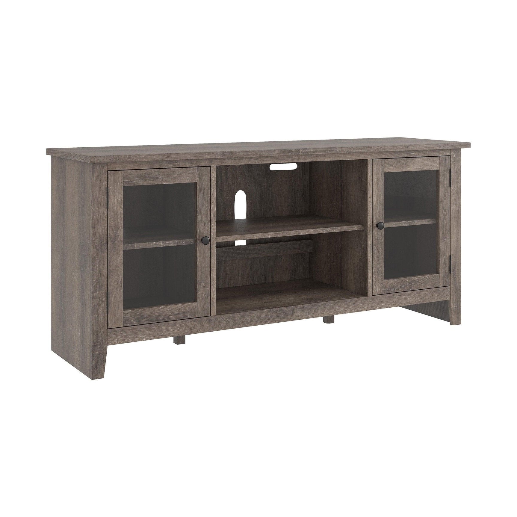 Arlenbry Gray Modern Transitional Wood TV Stand With Storage With Glass Doors - Ella Furniture