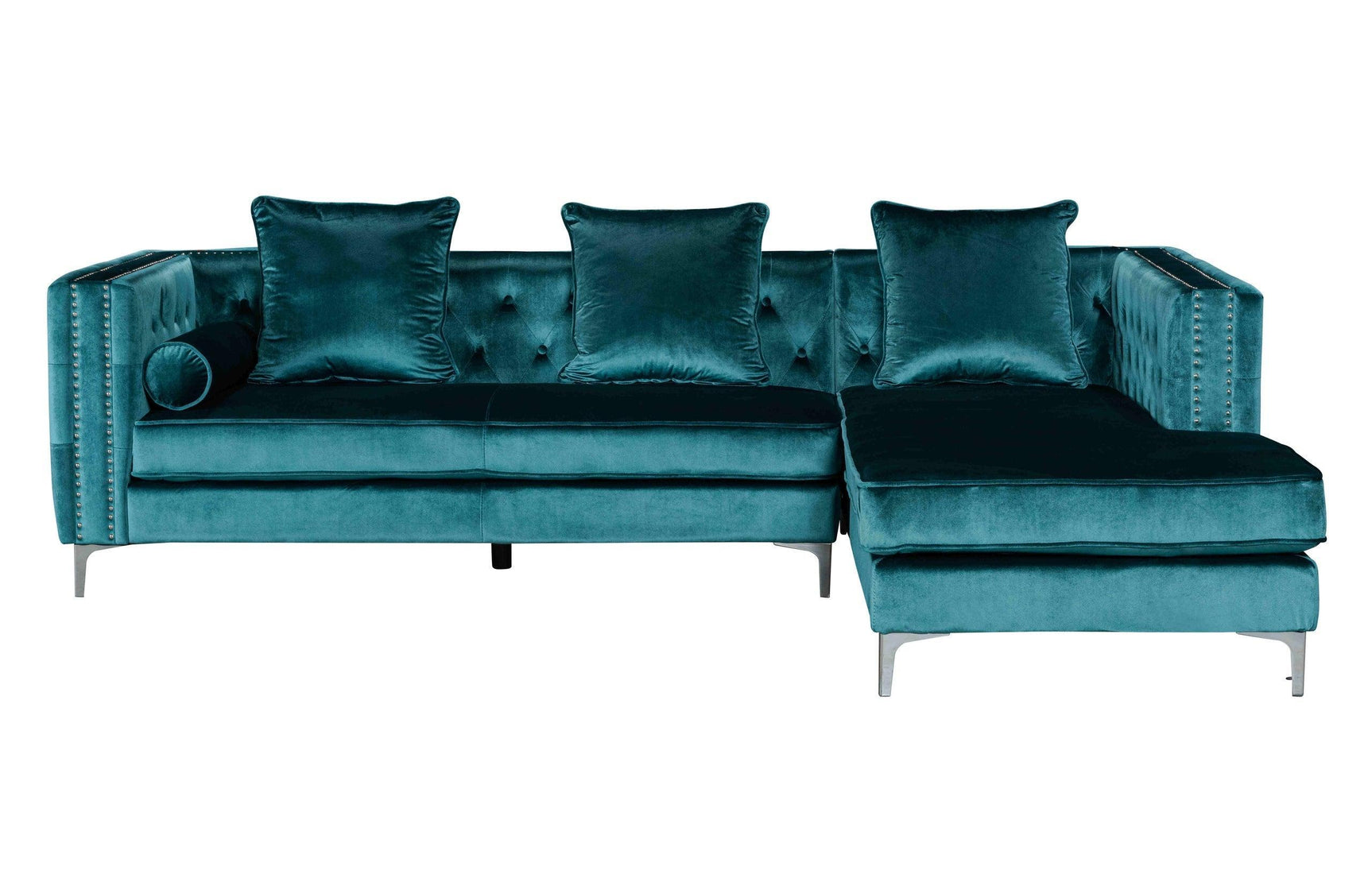 Ava Teal Modern Contemporary Metal Legs Velvet Tufted Sectional - Ella Furniture