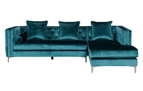 Ava Teal Modern Contemporary Metal Legs Velvet Tufted Sectional - Ella Furniture