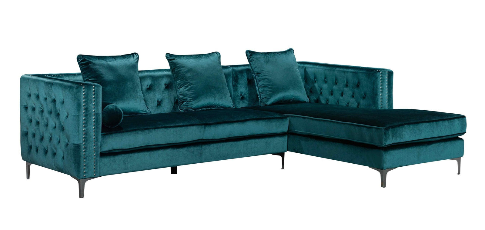 Ava Teal Modern Contemporary Metal Legs Velvet Tufted Sectional - Ella Furniture
