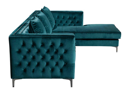 Ava Teal Modern Contemporary Metal Legs Velvet Tufted Sectional - Ella Furniture