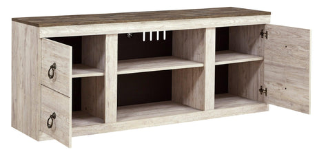 Willowton White Modern Transitional Contemporary Solid Wood TV Stand With Cabinet And Storage - Ella Furniture