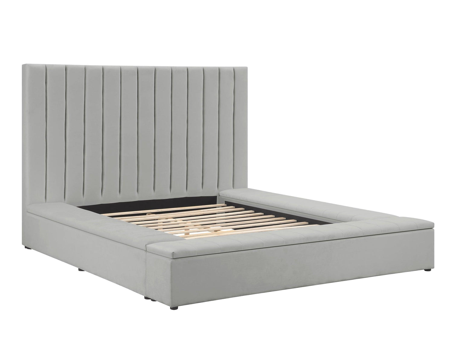 France Gray Modern Velvet Upholstered Storage Platform Queen Bed - Ella Furniture