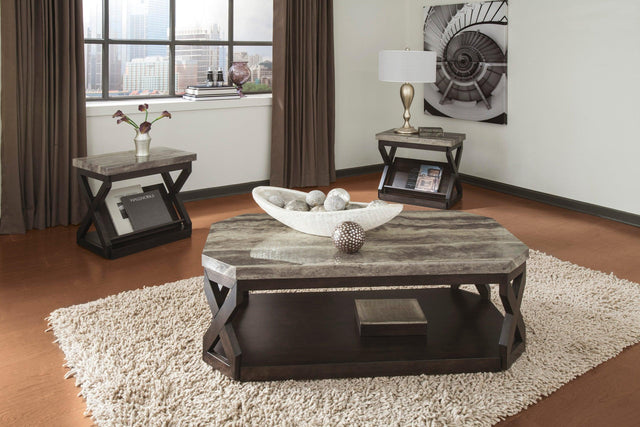 Radilyn Grayish Brown Modern Contemporary Wood And Faux Marble Rectangular Occasional Table Set - Ella Furniture