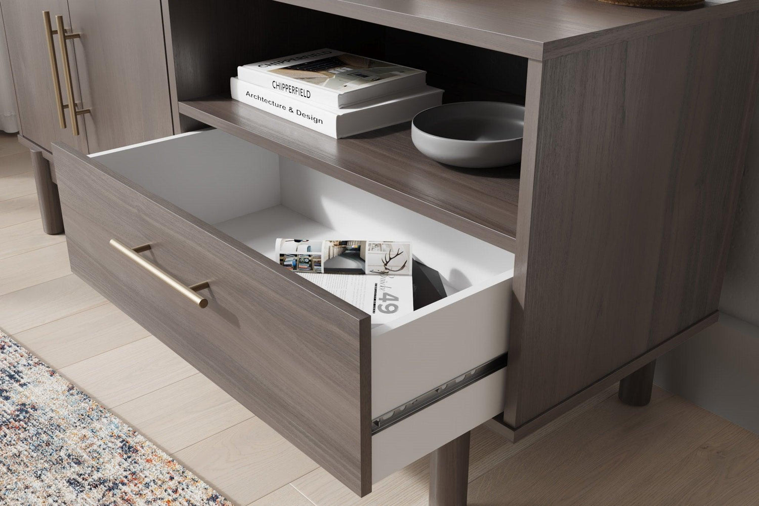 Brymont Mocha Gray Modern Contemporary Solid Wood Tv Stand With Cabinet And Storage - Ella Furniture