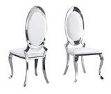 Betsy Chrome/White Sleek Modern Metal Faux Leather Dining Table + 6 Chair Set - Ella Furniture