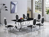 Betsy Black Sleek Modern Metal Faux Leather Dining Table + 6 Chair Set - Ella Furniture