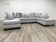 Dove Nailheads Silver Modern Contemporary Metal Legs Velvet/Fabric Upholstered Sectional - Ella Furniture