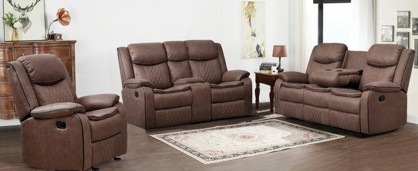 Weston Brown Modern Palomino 3Pc Reclining Living Room Set - Ella Furniture