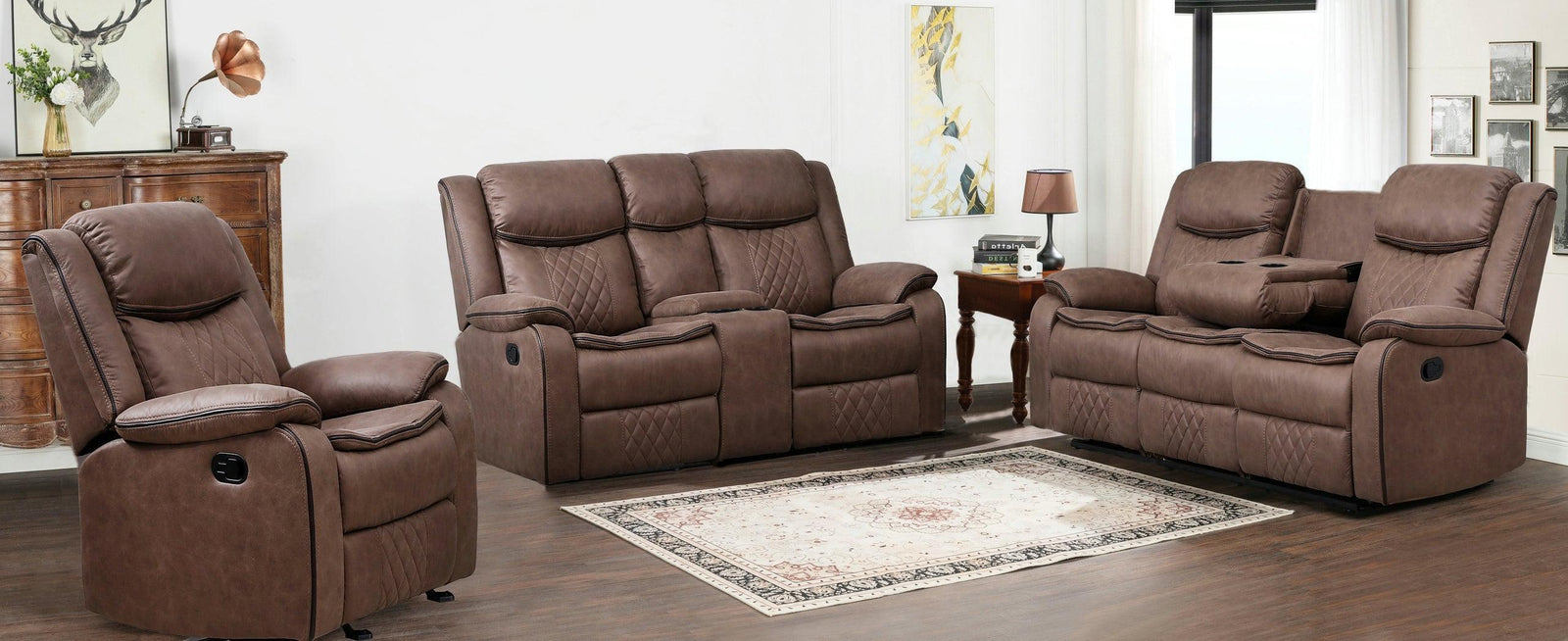 Weston Brown Modern Palomino 3Pc Reclining Living Room Set - Ella Furniture
