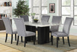Deinppa Gray Contemporary Industrial Wood Faux Marble Velvet Dining Table + 6 Chair Set - Ella Furniture