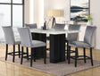 Stockholm Gray Contemporary Industrial Wood Faux Marble Velvet Counter Height Dining Table + 6 Chair Set - Ella Furniture