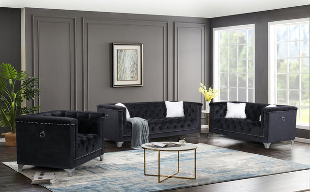 Prince Black Modern Contemporary Velvet Upholstered Tufted 2Pc Or 3Pc Sofa, Loveseat & Chair - Ella Furniture