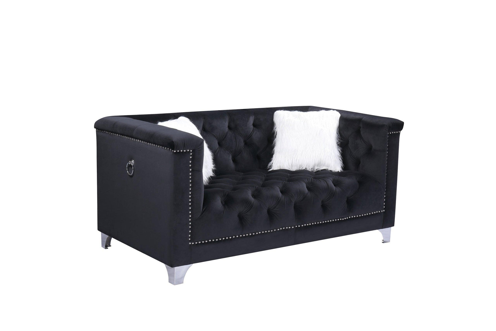 Prince Black Modern Contemporary Velvet Upholstered Tufted 2Pc Or 3Pc Sofa, Loveseat & Chair - Ella Furniture