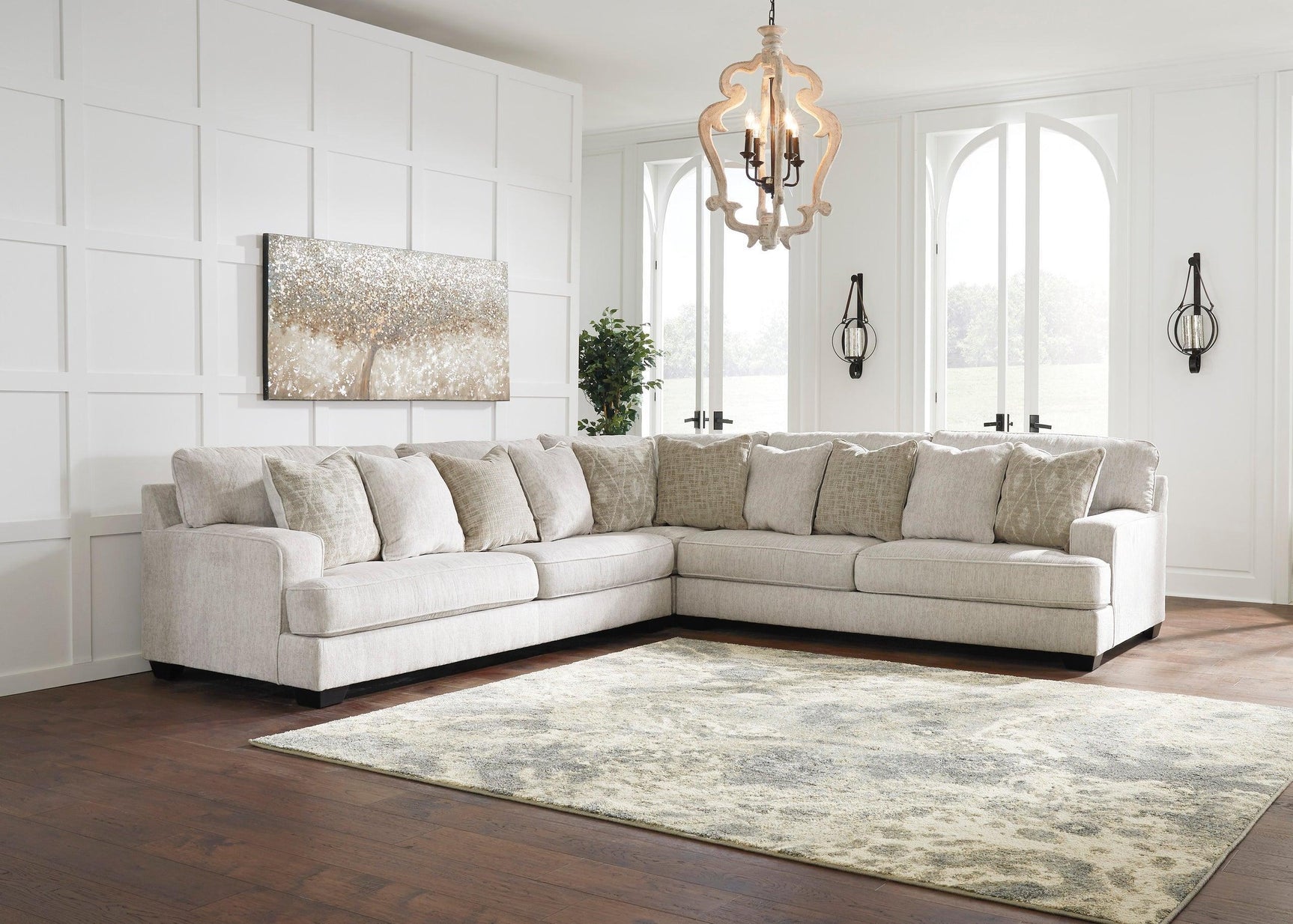 Ashley Rawcliffe Parchment Modern Contemporary Microfiber Fabric Sectional - Ella Furniture