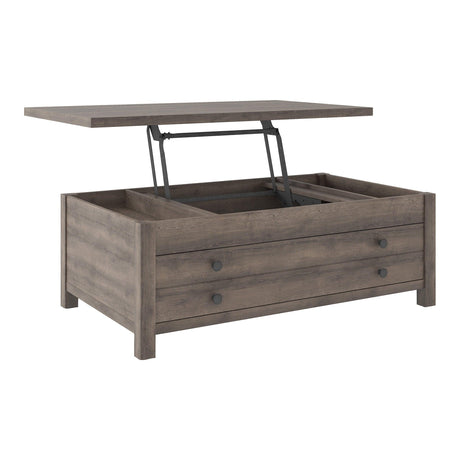 Arlenbry Gray Modern Contemporary Metal And Solid Wood Lift Top Rectangular Cocktail Table with Storage - Ella Furniture