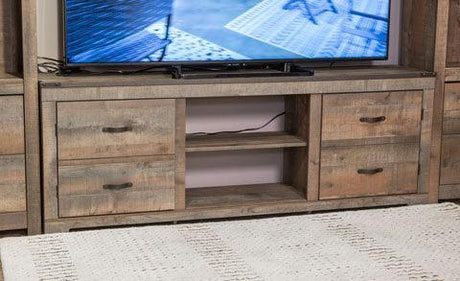 Trinell Large Brown Modern Contemporary Rustic Solid Wood TV Stand With Cabinet With Fireplace - Ella Furniture