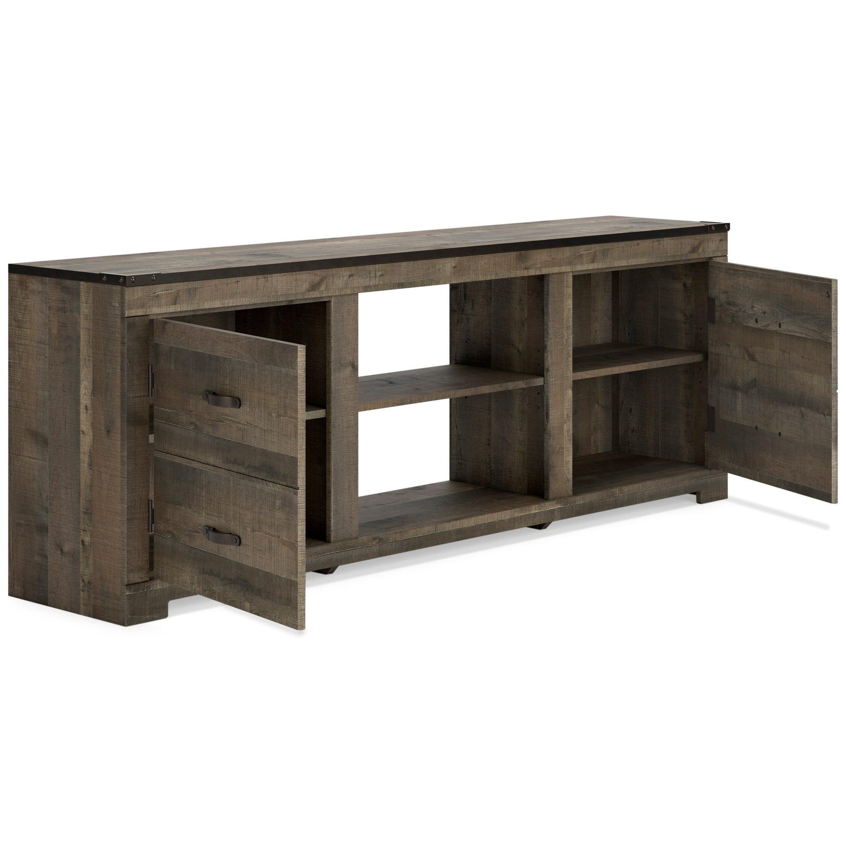 Trinell Large Brown Modern Contemporary Rustic Solid Wood TV Stand With Cabinet With Fireplace - Ella Furniture