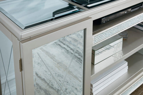 Flamory Silver Modern Contemporary Faux Crystal TV Stand With Cabinet Mirror Glass Doors - Ella Furniture