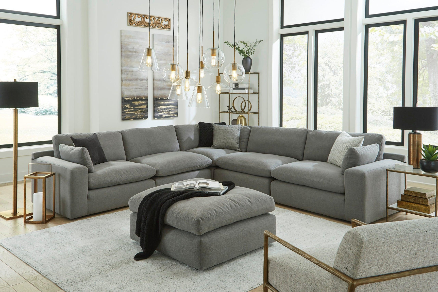 Cloud Gray Modern Contemporary Traditional Chenille Fabric Sectional Oversized, High Quality - Ella Furniture