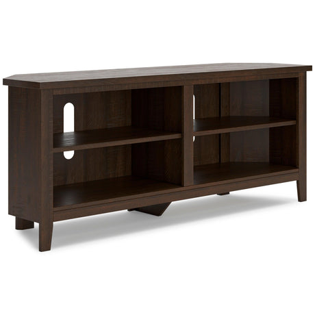Camiburg Brown Modern Transitional Wood Corner TV Stand With Storage - Ella Furniture