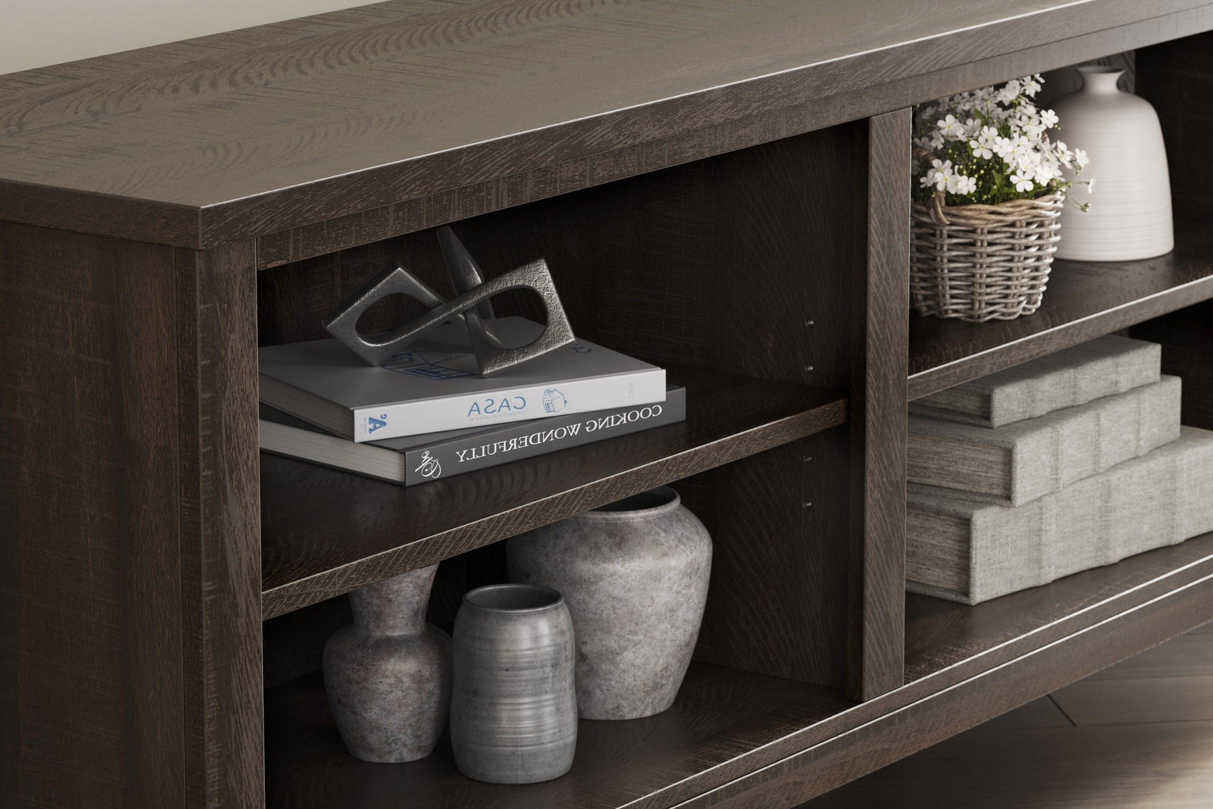 Camiburg Brown Modern Transitional Wood Corner TV Stand With Storage - Ella Furniture