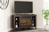 Camiburg Brown Modern Transitional Wood Corner TV Stand With Storage With Fireplace - Ella Furniture