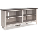 Dorrinson Antique White Modern Transitional Sleek Wood Two-toned Corner TV Stand With Cabinet - Ella Furniture