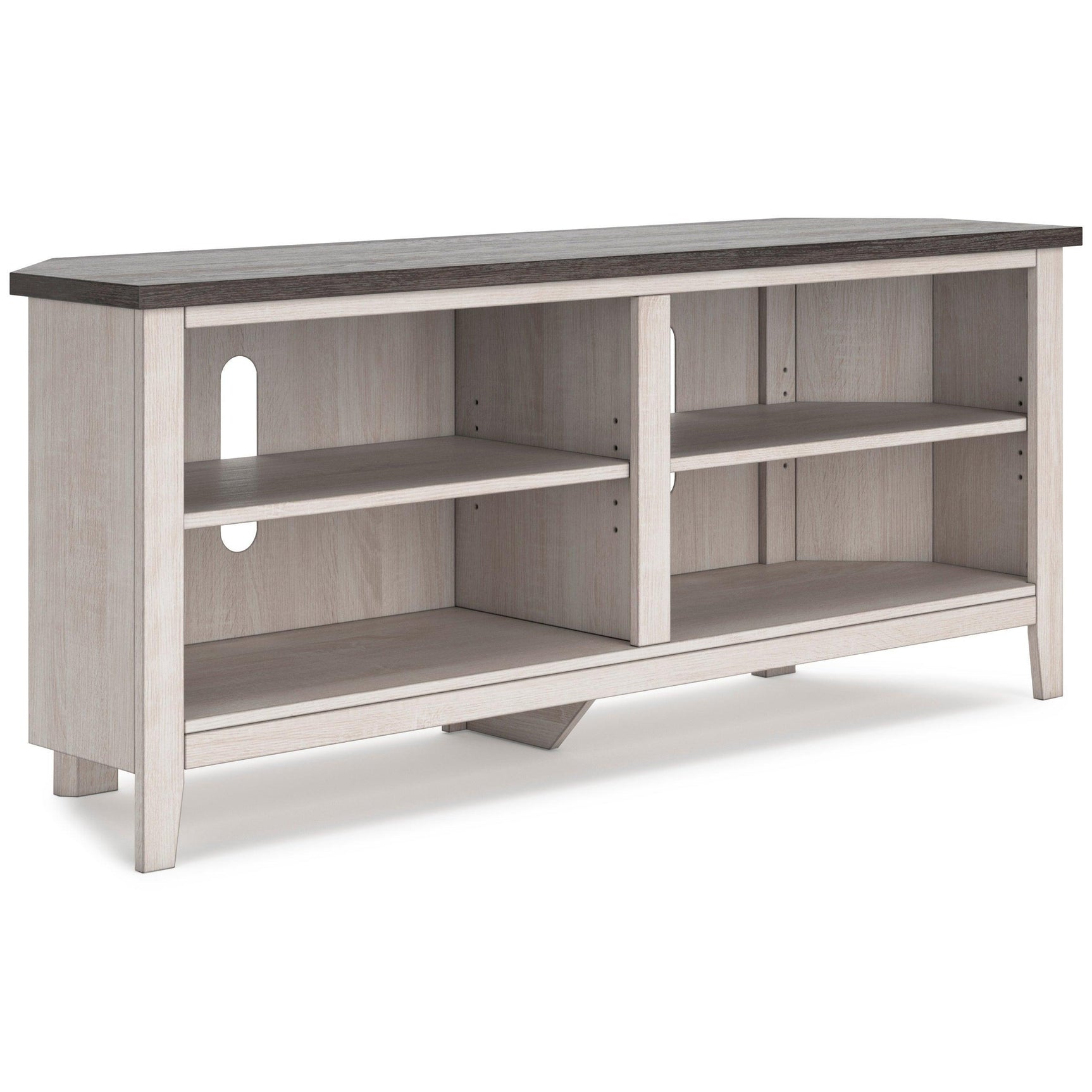 Dorrinson Antique White Modern Transitional Sleek Wood Two-toned Corner TV Stand With Cabinet - Ella Furniture